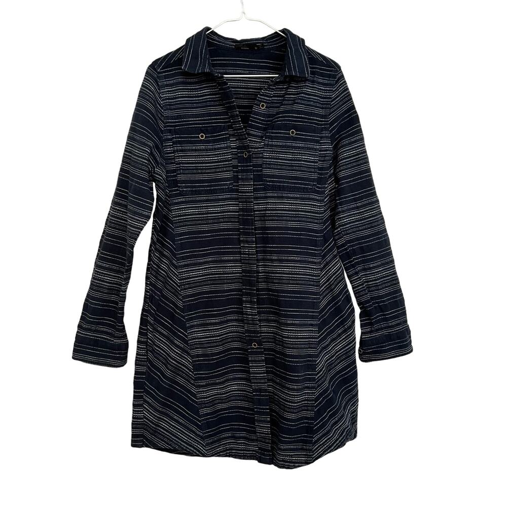 PrAna Women's Dyri Dress Nocturnal Blue Medium Collar Buttons